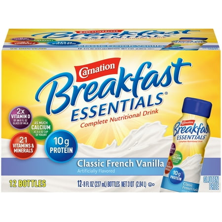 Carnation Breakfast Essentials Ready to Drink Nutritional Breakfast Drink, Classic French Vanilla, 12 - 8 FL OZ Bottles