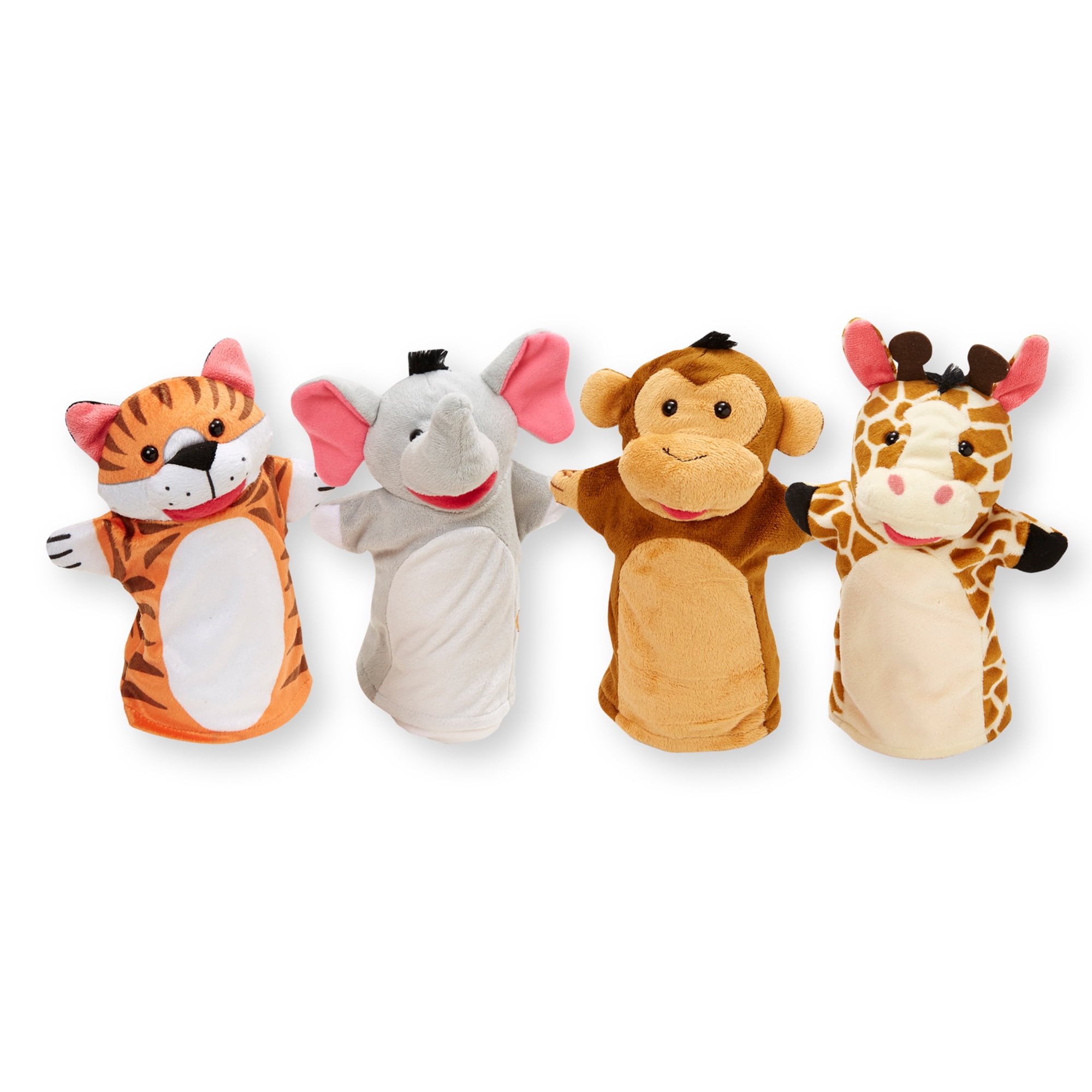 Hand Puppets Set Of 4 Animal Dog Tiger Monkey Elephant Soft Puppet Childrens Toy 