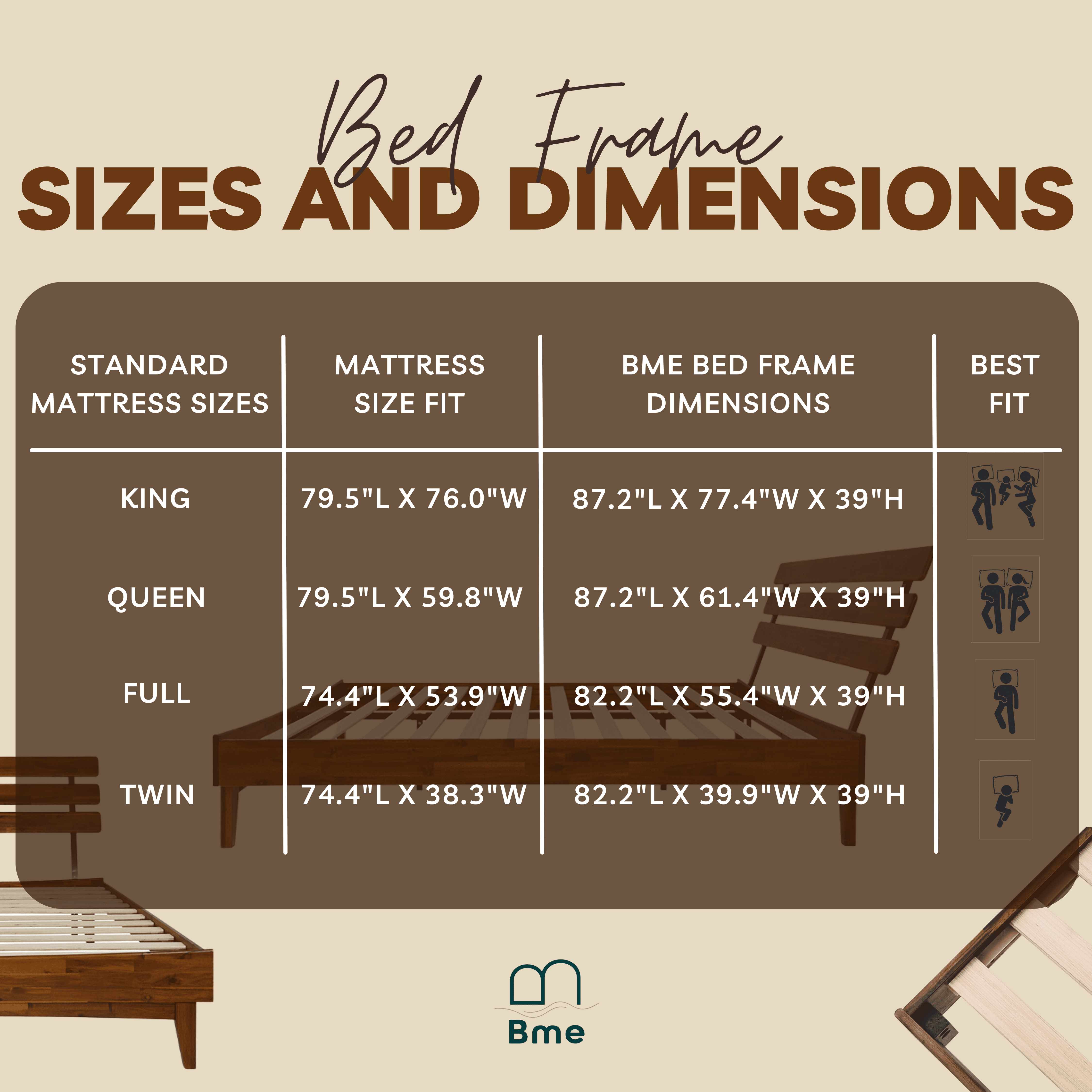 Bme Caden 15 Inch Deluxe Bed Frame with Adjustable Headboard - Mid Century, Retro Style with Acacia Wood - No Box Spring Needed - 12 Strong Wood Slat Support - Easy Assembly - Dark Chocolate, Queen