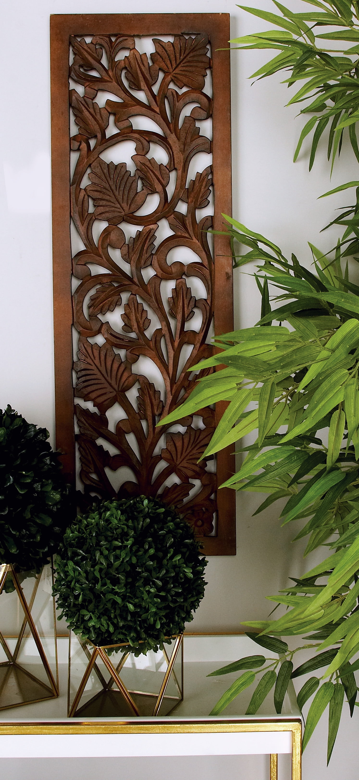 DecMode Traditional Brown Hand Carved Wood Wall Decor in a Brown Frame
