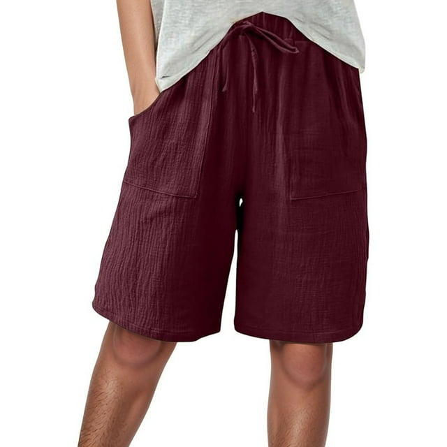 Shorts For Women - Knee Length Linen Wide Leg High Waisted Beach Summer Pants, Perfect for Various Occasions, with Comfortable Linen Material