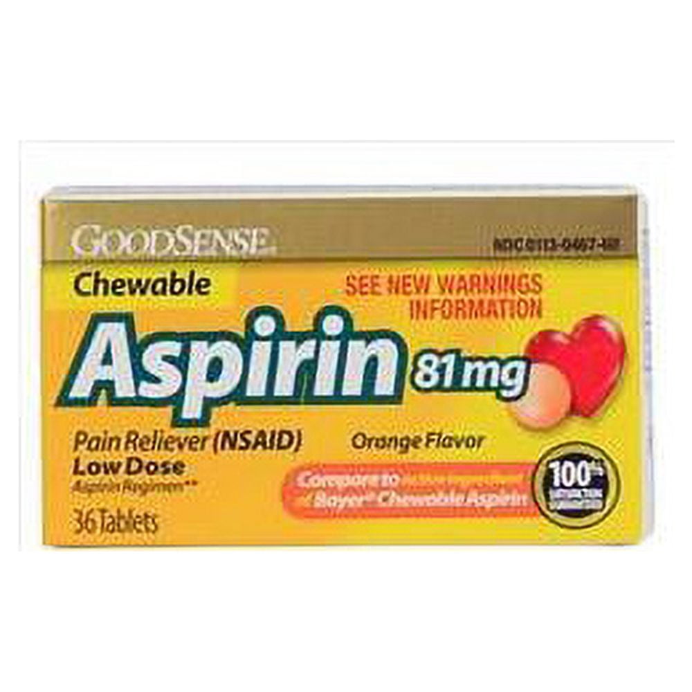 GoodSense Aspirin Pain Reliever Chewable Tablets, Orange, 81 mg, 36 Ct