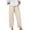 Beige, variant on Women's Casual Pants Solid Color Loose Comfort Linen Drawstring Elastic Waist Pocket Straight Leg Trousers for Everyday Wear