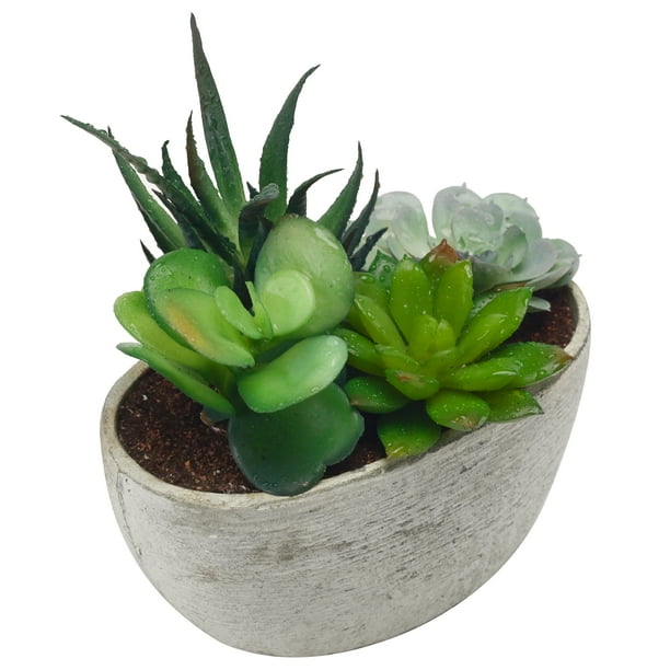 Artificial Succulent Plant Arrangement with Oval Gray Pot