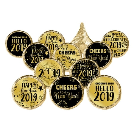 Gold Foil New Years Eve Stickers, 324ct - Black and Gold 2019 New Years Eve Party Candy Favor Labels - 324