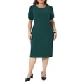 thumbnail image 2 of DARING DIVA Plus Size  Short Sleeve Sheath Solid Dress 1X Dark Green, 2 of 6