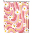 thumbnail image 5 of Pink Vintage Smiling Floral Shower Curtain Abstract Retro Happy Face Flower Yellow Daisy 72Wx72H Inch Boho Modern Aesthetic Fabric Decor Bathroom Polyester Waterproof 12 Pack Hooks, 5 of 6