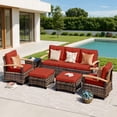 thumbnail image 4 of MEISSALIVVE 6 Pieces Patio Furniture Sets,Wicker Patio Conversation Sets with 2 Wood Armrests Swivel Glide Chairs, 2 Ottomans for Deck Yard and Poolside (Red), 4 of 9