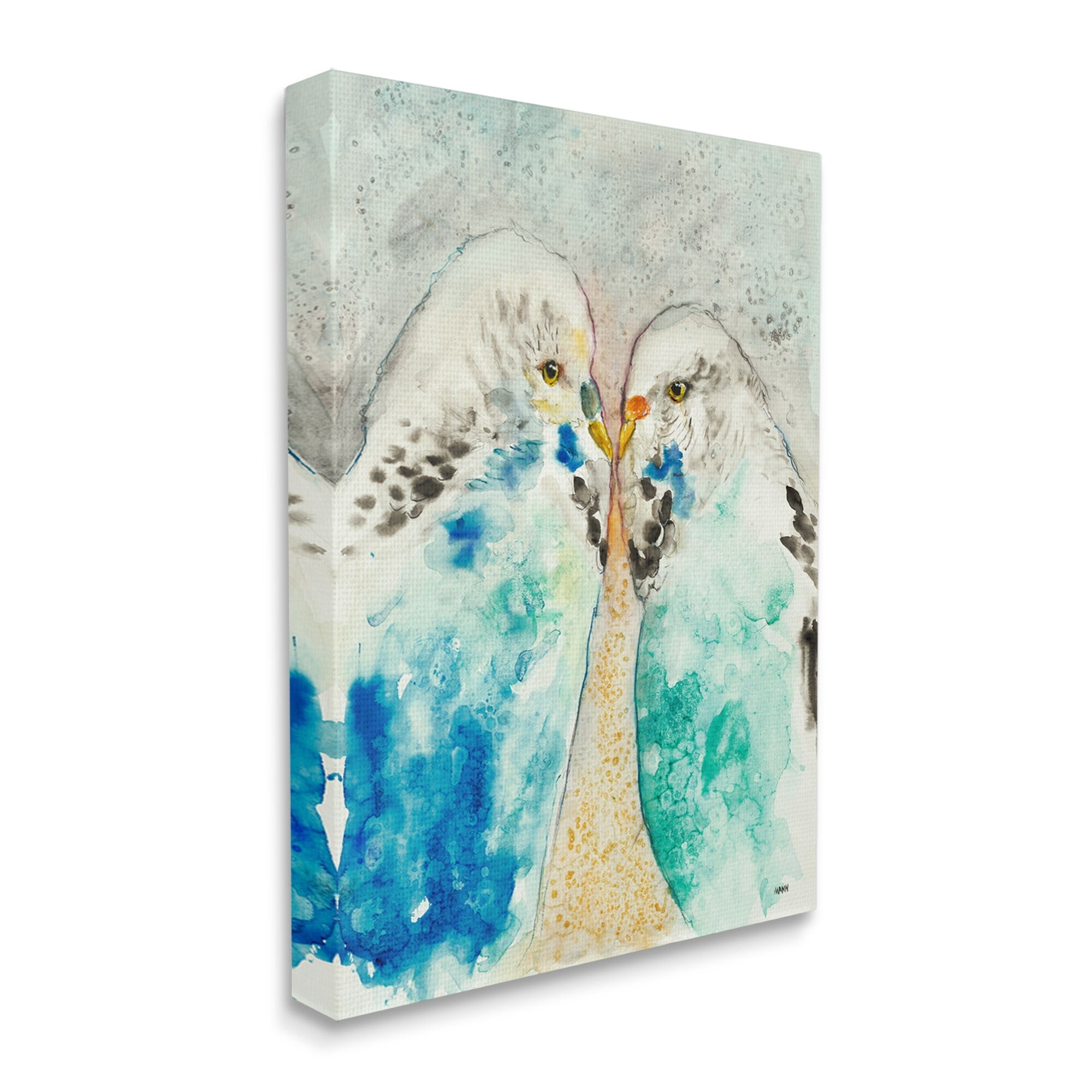 Stupell Industries Pair Blue Parakeets Birds Dotted Watercolor Detail Painting Gallery Wrapped Canvas Print Wall Art, Design by Patti Mann