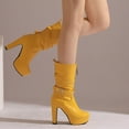 thumbnail image 4 of Yellow Womens Round Toe Boots With Front Zipper And High Heel For Winter Casual And Everyday Use, 4 of 5