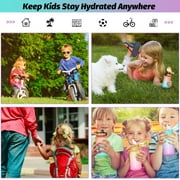 Oldley Kids 12oz Water Bottle with Spill Chug, Flip Top, Fruit Strainer, Green Purple
