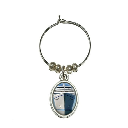 - Cruise Ship on Ocean - Vacation Oval Wine Glass Charm
