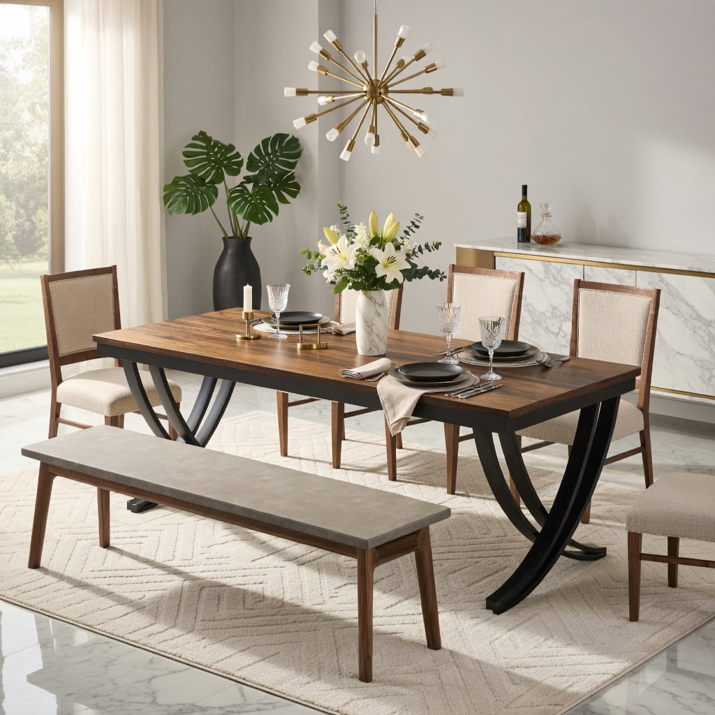 Hommoo 78 Inch Farmhouse Dining Table for 6-8 People, Rectangular Wood Top with Metal Legs, Rustic Modern Kitchen Table, Black