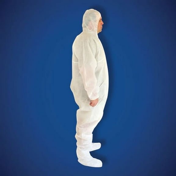 Premier 1 Polypropylene Disposable Coveralls, with Hood & Boots, Elastic Wrists, White, LG, 25/case