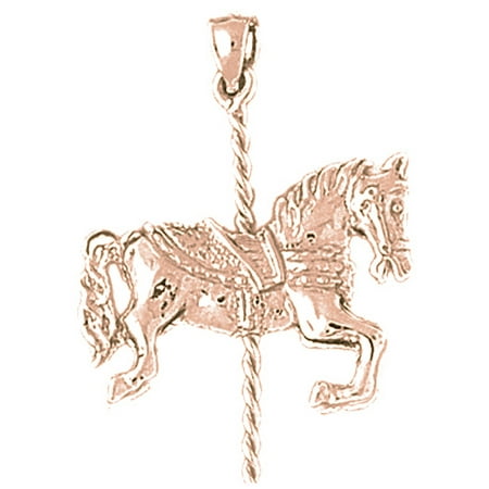 14K Rose Gold 3-D Carousel Horse Pendant - 32 mm