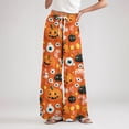 thumbnail image 6 of WTOBBY Women's Halloween Themed Elastic Waist Drawstring Pocket Pants, Loose Casual Printed Wide Leg Trousers for Seasonal Holiday Wear,Saffron 2XL, 6 of 6