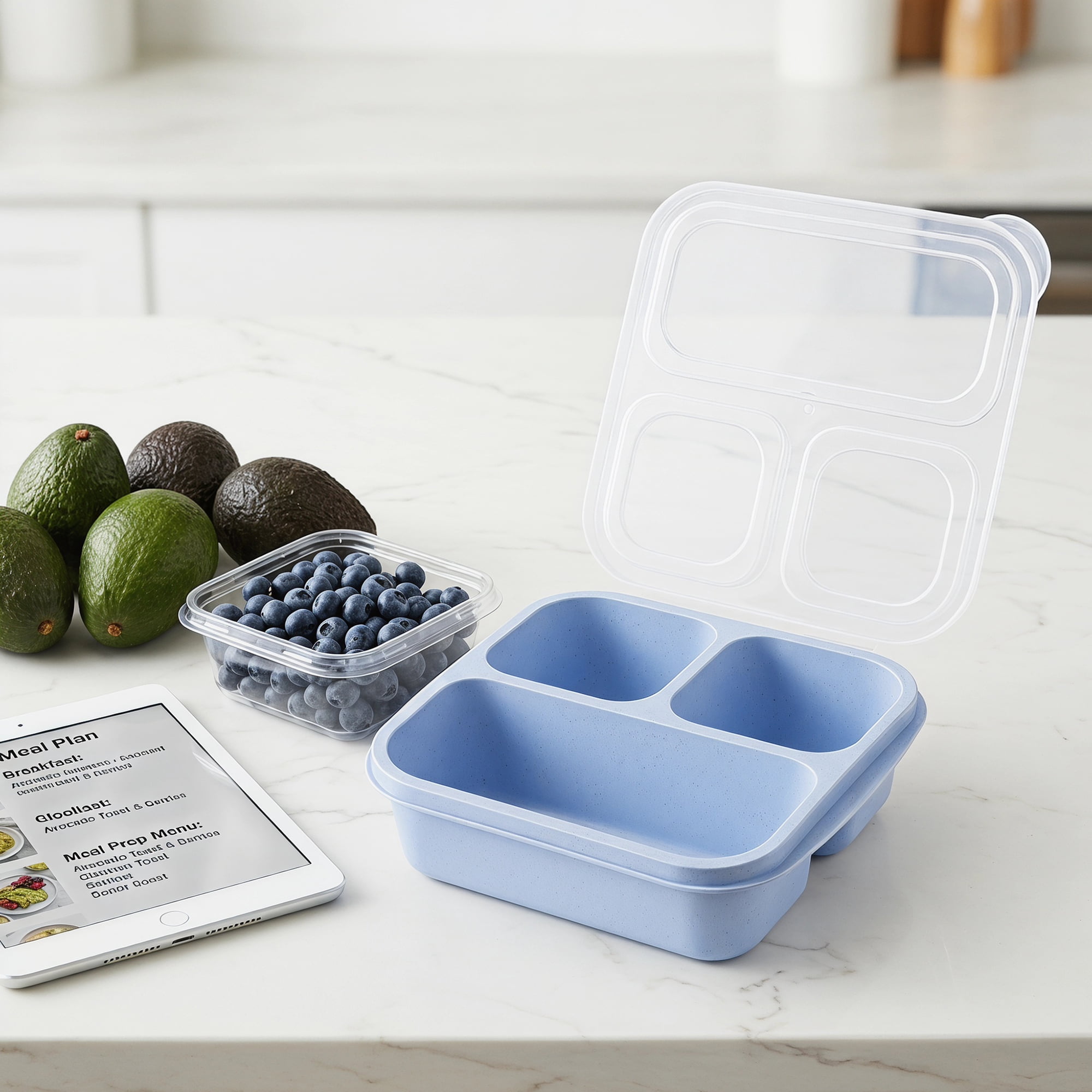 Unique Bargains Wheat Straw Leak-Proof Meal Lunch Bento Box for Work Travel Blue