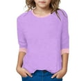 thumbnail image 6 of Piuwrlz Children Girls 3/4 Sleeve T-Shirts Summer Round Neck Casual Sweatshirts Solid Color Round Neck Shirt Tops Purple Size 11 Years, 6 of 6