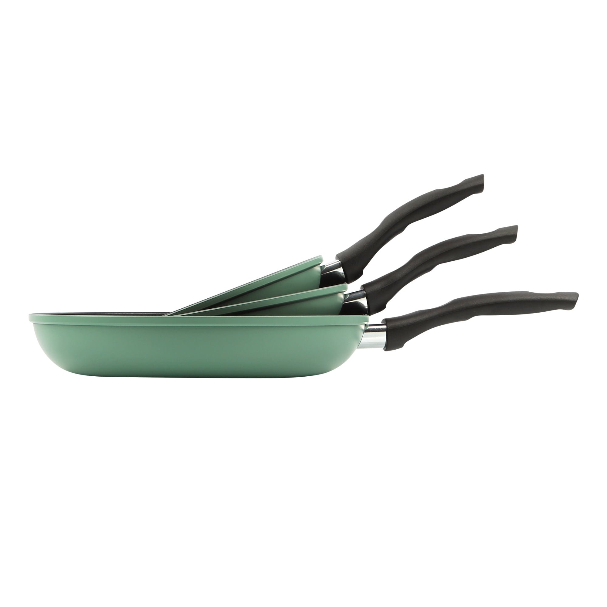 Mainstays 3 Pieces Aluminum Nonstick Skillets Set Green Sage