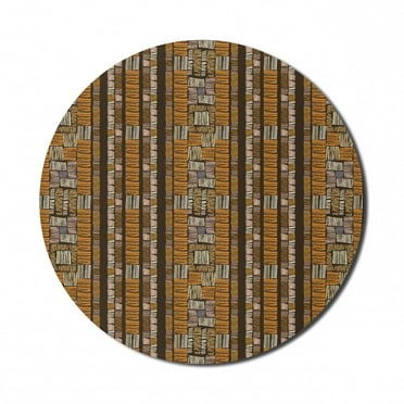 Ethnic Mouse Pad for Computers, Culture Ornamental Stripes with Earthy Classical Timeless Motifs, Round Non-Slip Thick Rubber Modern Gaming Mousepad, 8" Round, Multicolor, by Ambesonne