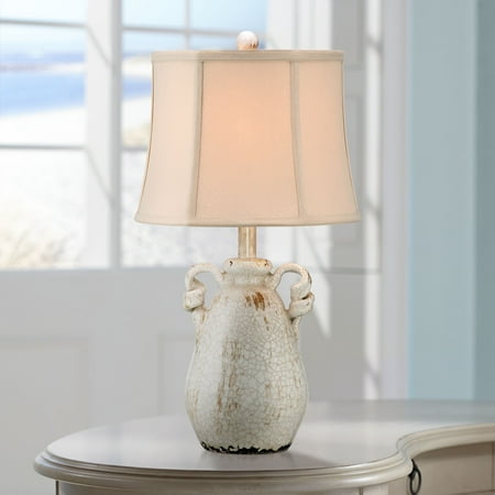Beige Crackle Finish - Regency Hill Cottage Accent Table Lamp Rustic Ceramic Crackle Ivory Jar Beige Bell Shade for Living Room Family Bedroom Bedside