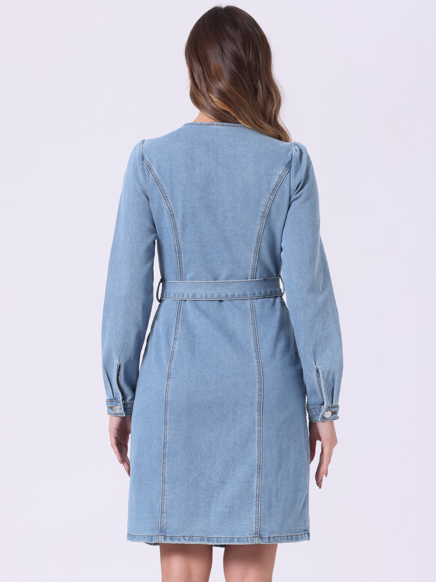 DARING DIVA Notched Lapel Denim Shirt Dress L Light Blue