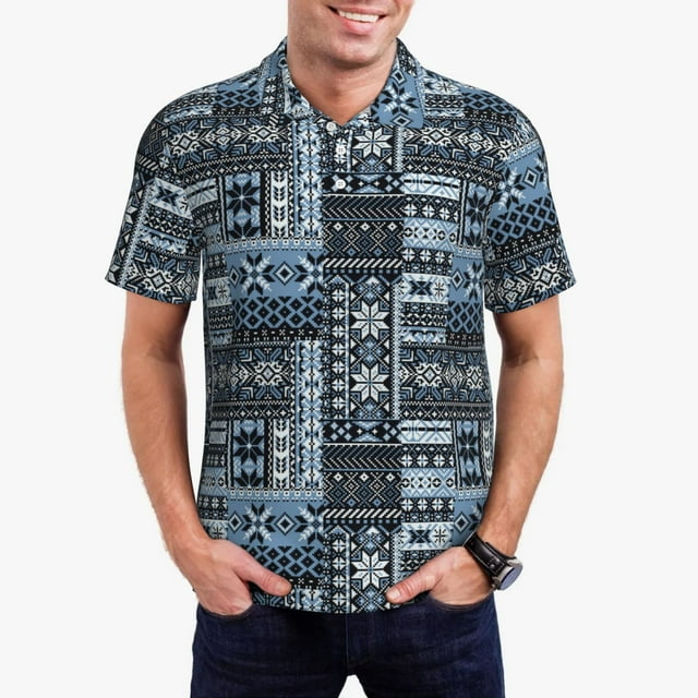 Saiise Snowflake Vintage Pattern Print Mens Golf Shirt Moisture Wicking Quick-Dry Print Performance Polo Shirts for Men-Small