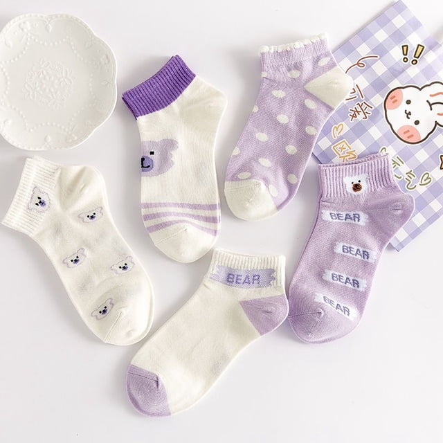 Calcetines para mujer, bonitos, de algodón, transpirables, de color morado, para verano, estilo universitario, para niñas, deportivos, náuticos, de moda