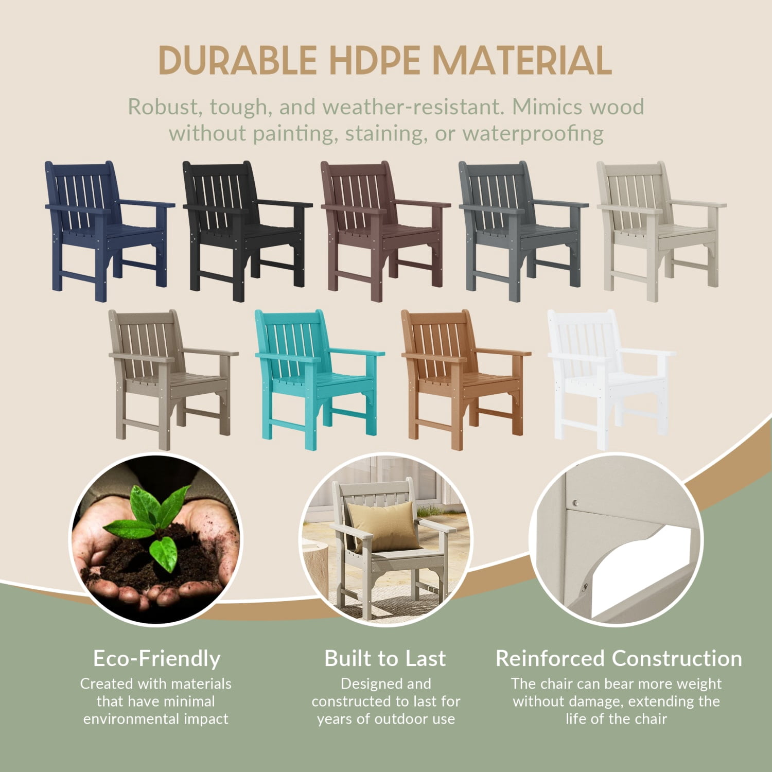 WestinTrends Malibu Outdoor Patio HDPE Adirondack Dining Arm Chairs (Set of 2), Sand