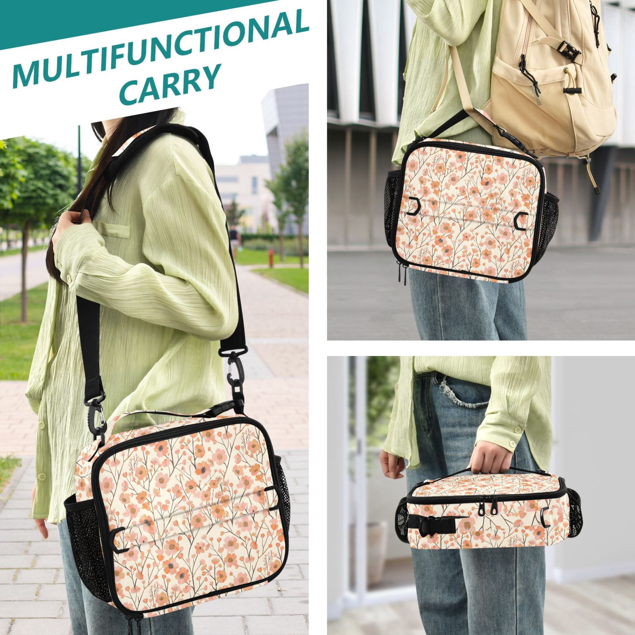 ALAZA Small Floral Lunch Box Insulated Lunch Bag Cooler Tote with Shoulder Strap
