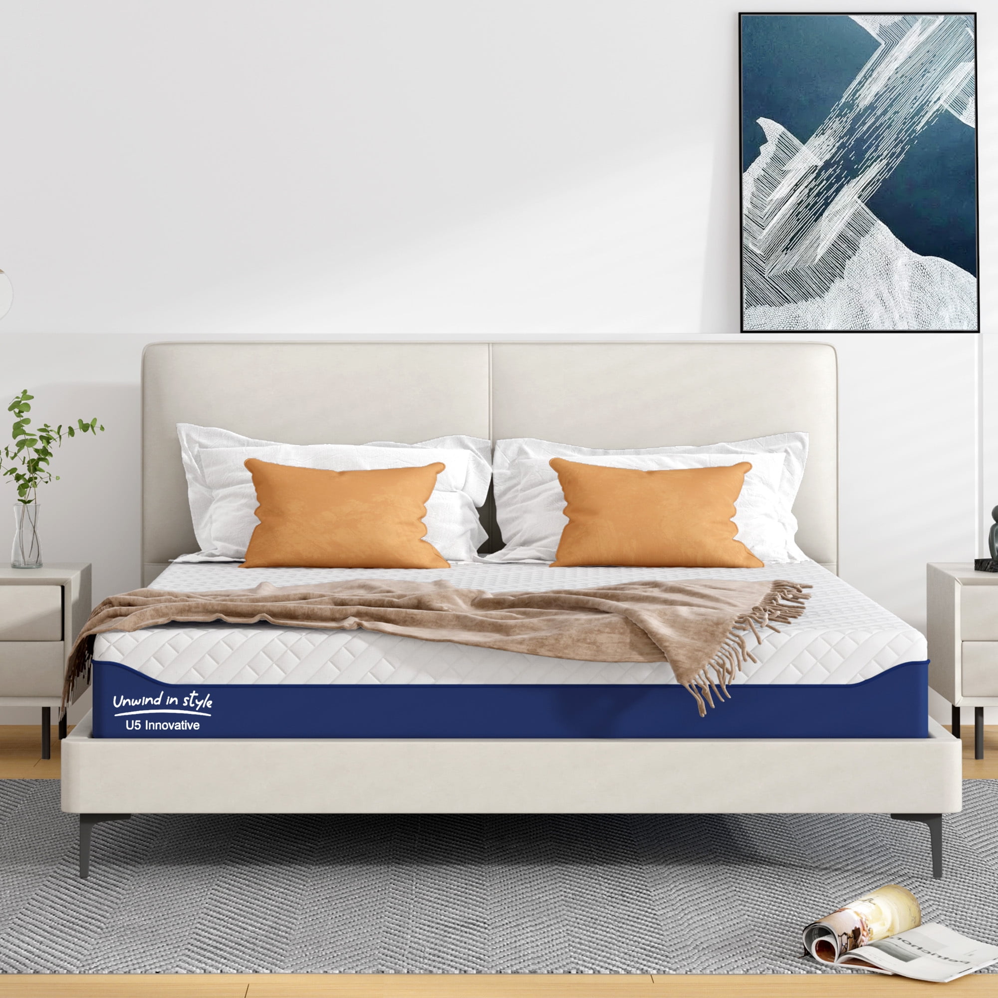 Soges 10 inch Memory Foam Mattress King Size Mattress Green Tea Gel Memory Foam Mattress Cooling Gel Infused Mattress for Pressure Relief, Medium Firm, Washable Cover, CertiPUR-US Certified, Blue