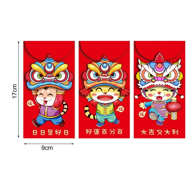 3Pcs/Set Red Pocket Foldable Clear Print 3D Effect 2022 Chinese Style Decorative Lucky Money Bag for Elder