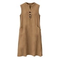 thumbnail image 5 of BRGZLK Womens Summer Linen Maxi Dress Loose Casual Sleeveless Henley Neck Button Up Vacation Beach Sundress with Pockets,Sundress Travel Vacation Outfits Khaki L, 5 of 5