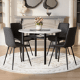 thumbnail image 3 of NYEESS 5-Piece Modern Round Dining Table Set for 4, 42" White MDF Kitchen Table with Storage Shelf & Embedded Glass Panel, 4 Black PU Leather Chairs, Black Metal Legs, 3 of 9