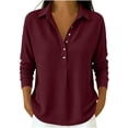 thumbnail image 3 of QATAINLAV Woman Fall Tops Waffle Knit Long Sleeve Polos Collar Shirts Half Button Loose Fit Dressy Textured Sweatshirts, 3 of 6