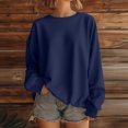 thumbnail image 2 of WTOBBY Women's Solid Color Round neck Sweatshirt Long Sleeve Casual Loose Fit Fleece Pullover Top Fall Fashion Wear for Daily Activities,Navy M, 2 of 5