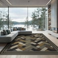 thumbnail image 2 of ODIKA 6'x9' Washable Area Rug Bold Tone Striped Border Door Farmhouse Vintage Diagonal Herringbone Flowing for Dining Room, Under Table, Office Décor, Non-Slip Chair-Friendly, 2 of 7