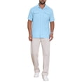 thumbnail image 2 of INSPIRE CHIC Men's Solid Short Sleeve Button Down Chest Pockets Linen Shirt 3XL Light Blue, 2 of 6