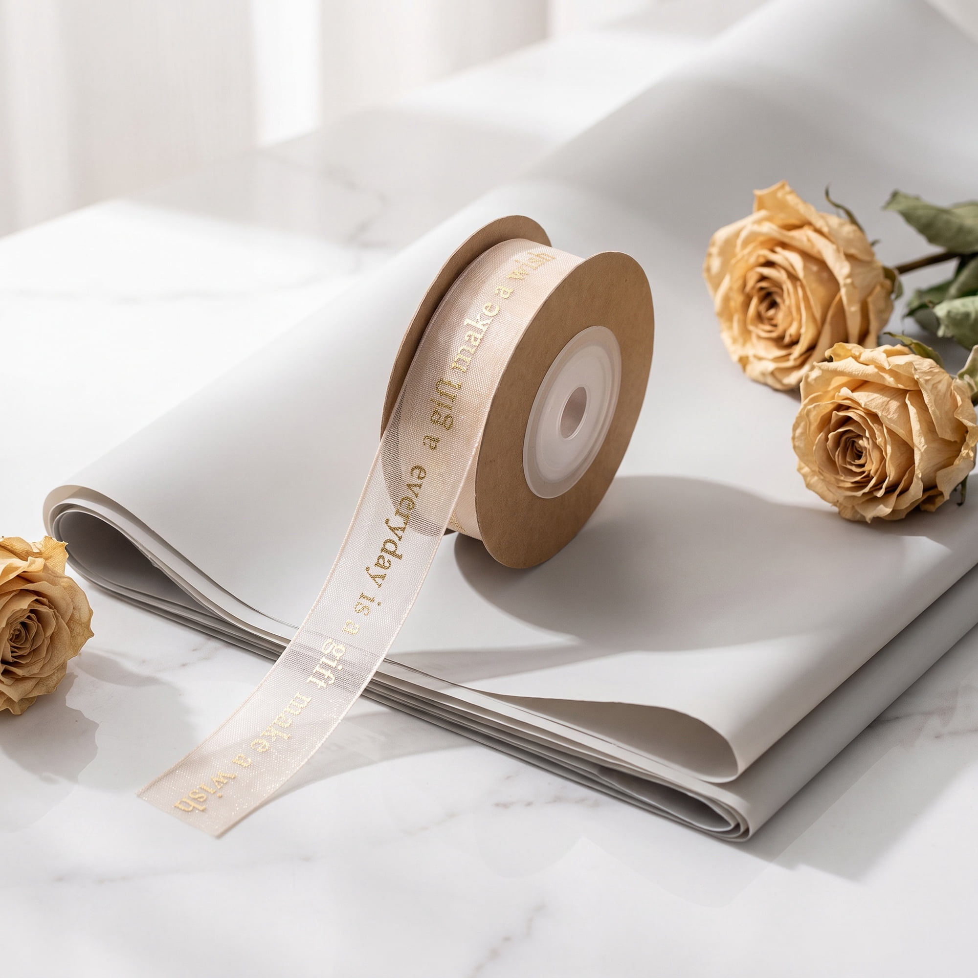 Unique Bargains Blessing Fabric Ribbon for Gift Wrapping Champagne 5.5 Yard