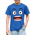 thumbnail image 1 of Blusas y camisas de manga corta con cuello redondo para niños y niñas, color liso, con estampado de expresión linda, manga corta, holgadas y cómodas, blusa para niña, 1 of 6