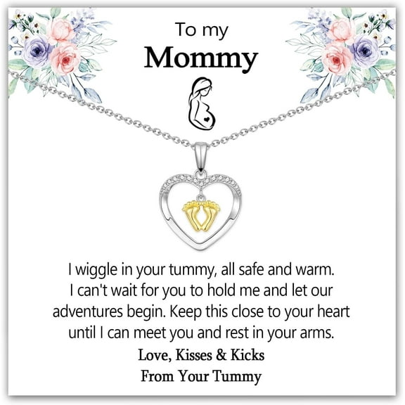 New Mom To Be Gift, S925 Sterling Silver Feet Heart Necklace Gifts for Pregnant Mommy 1st Time Moms, Mama Necklaces for Women Mommy to Be New Mother, Mothers Day Birthday Christmas Presents for Her