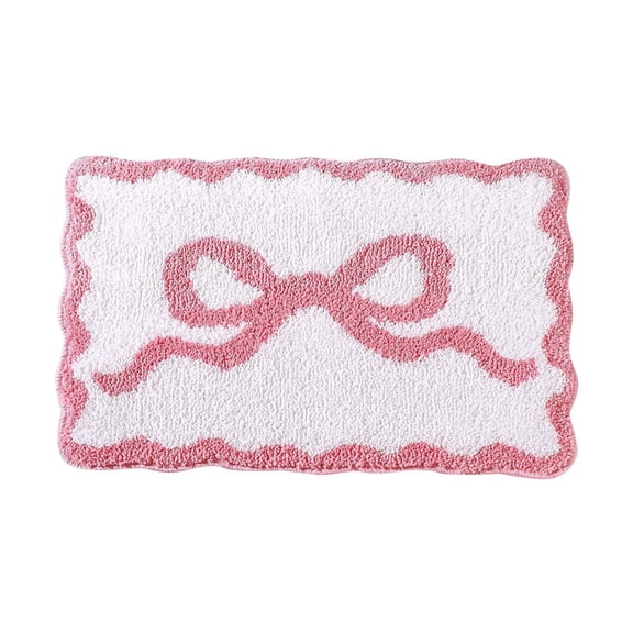 Bow Bathroom Rug, 16x24 Inch Non- Scalloped Bow Bath Mat, Absorbent Microfiber Shower Carpet, Cute Room Decor for Bathtub, Girls' Bedroom & Bathroom