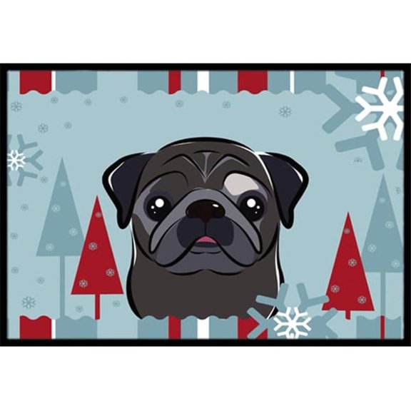 Winter Holiday Black Pug Door Mat