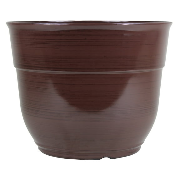 Garden Elements Indoor/Outdoor Glazed Brushed Happy Plastic Planter, Large, Dark Brown, 15"