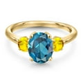 thumbnail image 3 of Gem Stone King 18K Yellow Gold Plated Silver London Blue Topaz and Yellow Sapphire Engagement Ring for Women | 2.97 Cttw | Oval 9X7MM | Gemstone November Birthstone | Size 8, 3 of 6