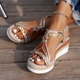 thumbnail image 3 of Espadrilles for Women Open Toe Wedge Sandals Boho Braided Band Beaded T-Strap 2026 Beach Vacation Shoes Gold Size 6, 3 of 8