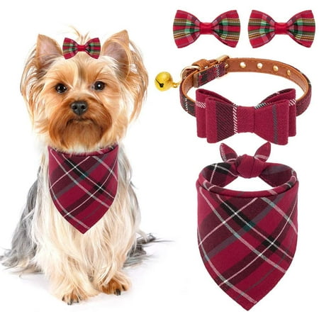 Bow Tie Dog Collar with Bell - Classic Plaid Bandana, Triangle Bibs Scarf  Accessories, 2 Pack Pet Hair Bows, for Puppy Cats, Cream | Walmart Canada