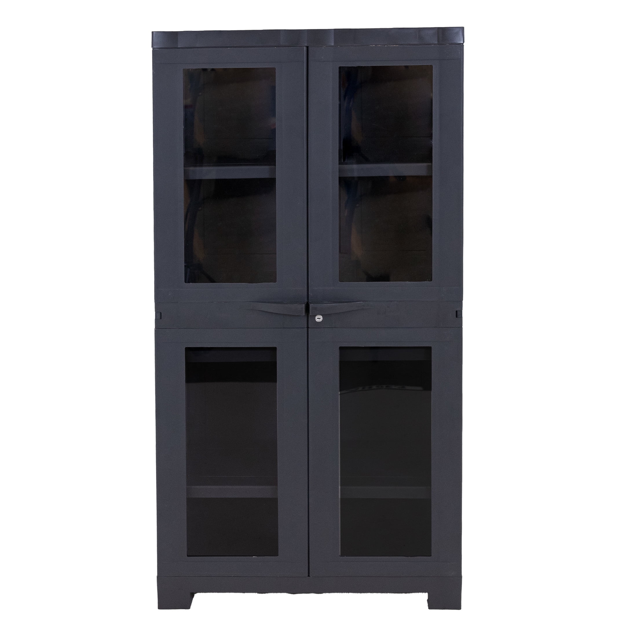 Sunnydaze Lockable Adjustable 48.75" Plastic 3-Shelf Freestanding Garage Storage Cabinet, Charcoal