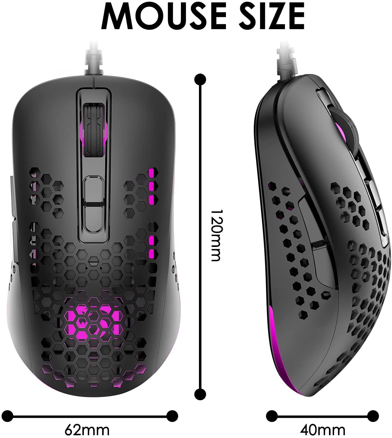 Mini Ultralight Wired Gaming Mouse,4 Kinds RGB Backlit,2400DPI 4 Levels  Adjustable,Lightweight Honeycomb Shell Mice for PC Gamers,Xbox,PS4(White)