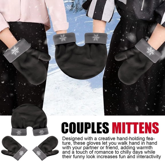 Loespoir Couple Gloves, Romantic Hand Mittens, Double Layer Thickened Fleece Warm Gloves, For Valentine's Day Gift, Pair of Mittens, Cycling, Skiing, Matching Set(Black)